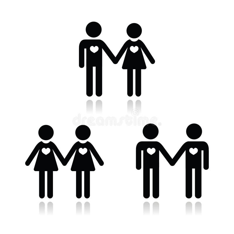 Hetero, gay, and lesbian love couples icons set