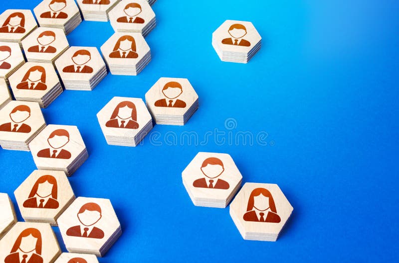 Heterogeneous social structure of employee hexagons. Recruiting and personnel management. Process of creating a business single stock image