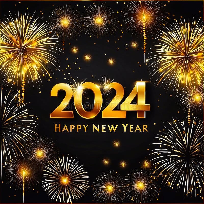 Célébration Du Nouvel An 2024 Avec Feux D'artifice Colorés Sur Fond Sombre.  Ia Générative