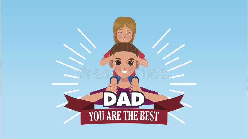 Heureux pères jour lettrage carte avec papa charge fille en ruban illustration stock