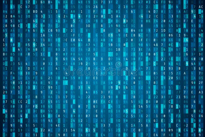 Hex code stream. Random hexadecimal code. Cyber security concept. Abstract digital data element. Matrix background. Vector royalty free illustration