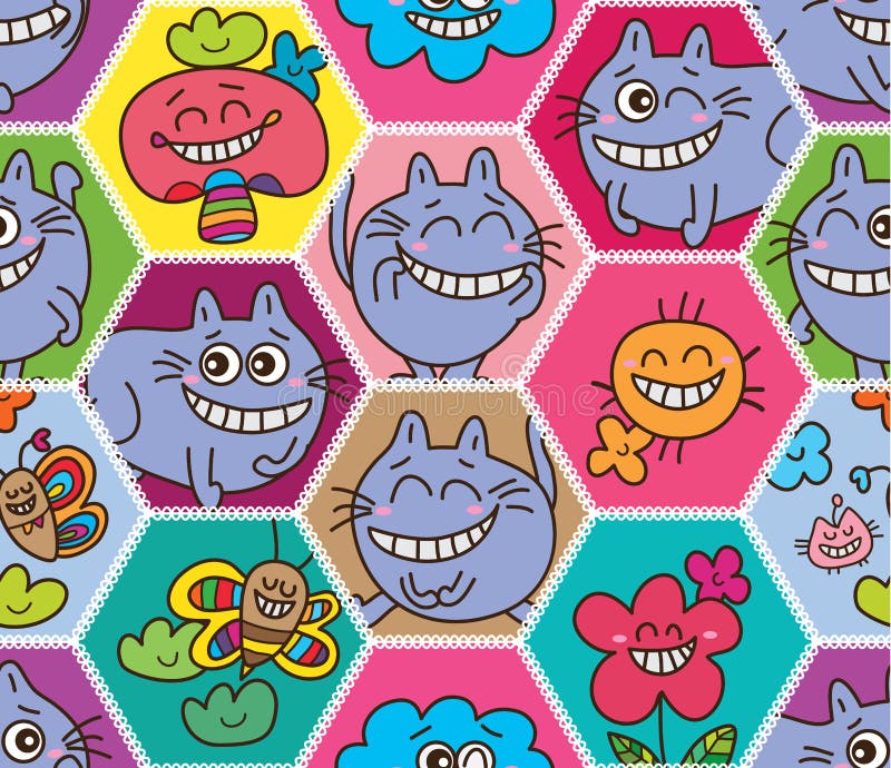 Hexagon big abstract alice cat seamless pattern stock illustration Hexagon big abstract alice cat seamless pattern stock illustration