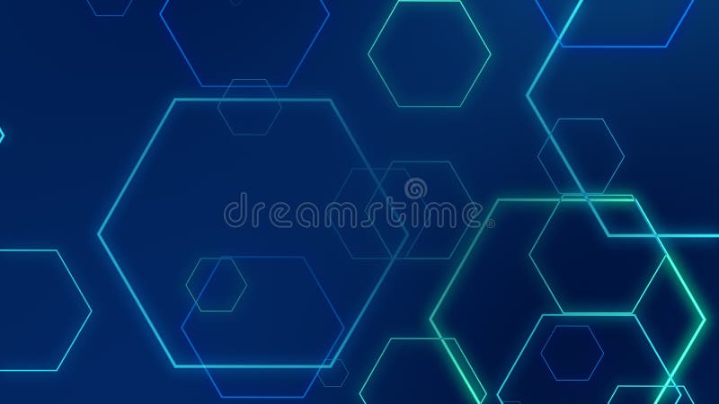 Hexagon geometric blue neon lights technology Hi-tech dark background. royalty free illustration