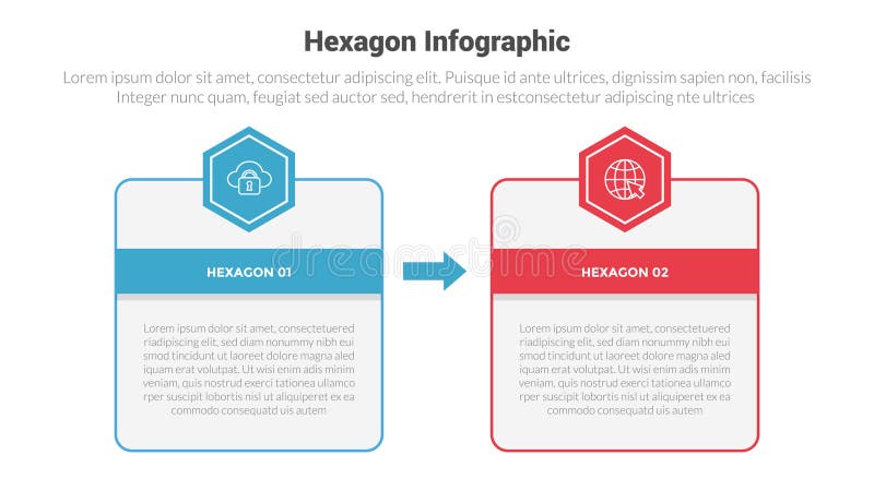Hexagon or hexagonal honeycombs shape infographics template diagram with outline box table comparison with 2 point step creative vector illustration