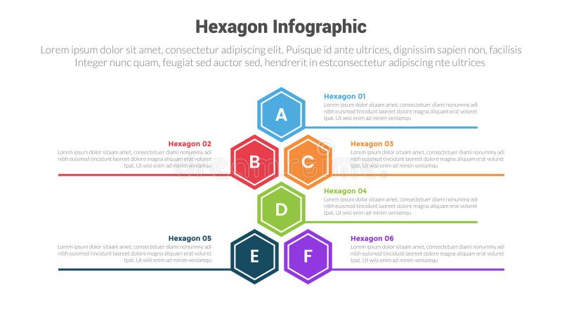 Hexagon or hexagonal honeycombs shape infographics template diagram with stack vertical structure with 6 point step creative stock illustration