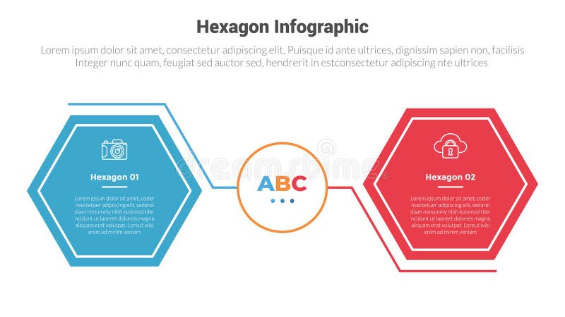 Hexagon or hexagonal honeycombs shape infographics template diagram with versus comparison with 2 point step creative design for royalty free illustration