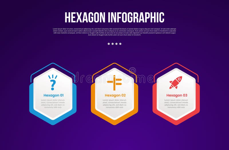 Hexagon or hexagonal six sided polygon template infographic with creative shape with outline and layer background variation with 3 stock illustration