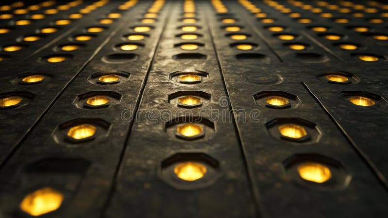 Hexagon Lights Illuminate Dark Surface, Futuristic Abstract Design, Glowing Pattern, Metal Texture, Modern Architec vector illustration