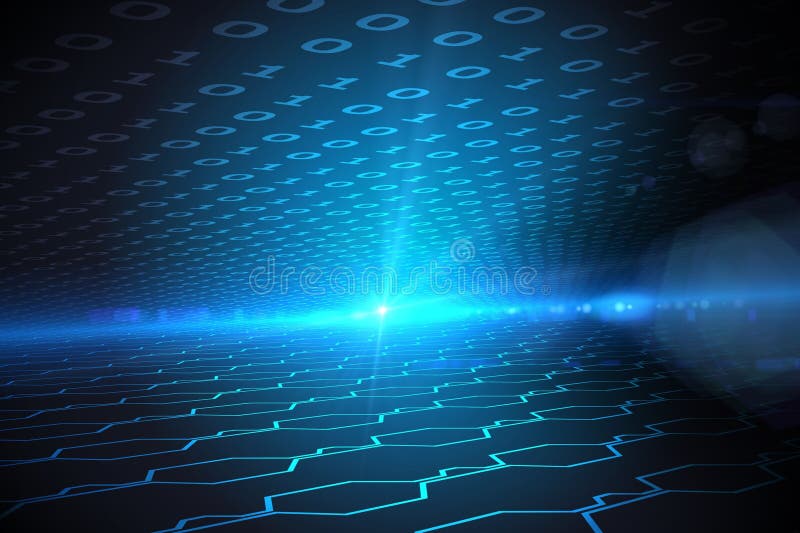 Hexagon pattern on technical background with binary code vector illustration