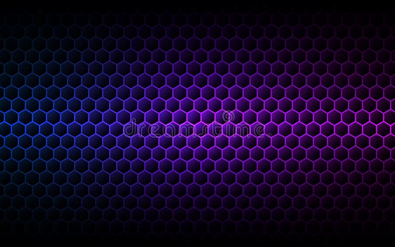 Hexagon purple background. Gradient cells texture. Futuristic color wallpaper. Modern neon design. Abstract geometric