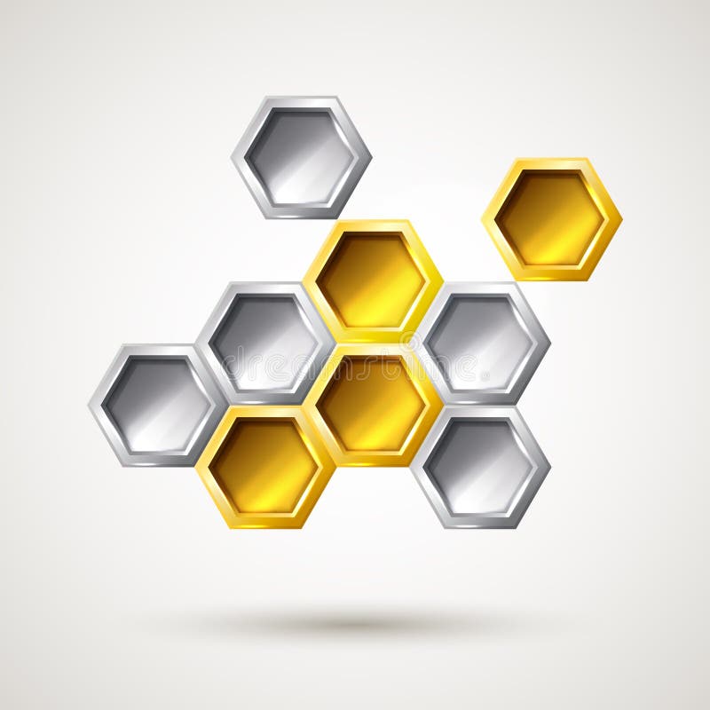 Hexagon silver and gold abstract form vector illustration