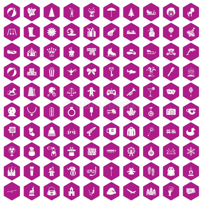 100 children icons set in violet hexagon isolated vector illustration. 100 children icons set in violet hexagon isolated vector illustration