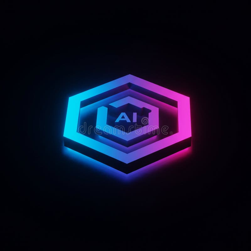Hexagonal 3D symbol with concentric layers, displaying the letters \'AI\' at the center. The vector illustration