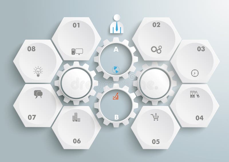 6 Hexagons 4 Gears Infographic