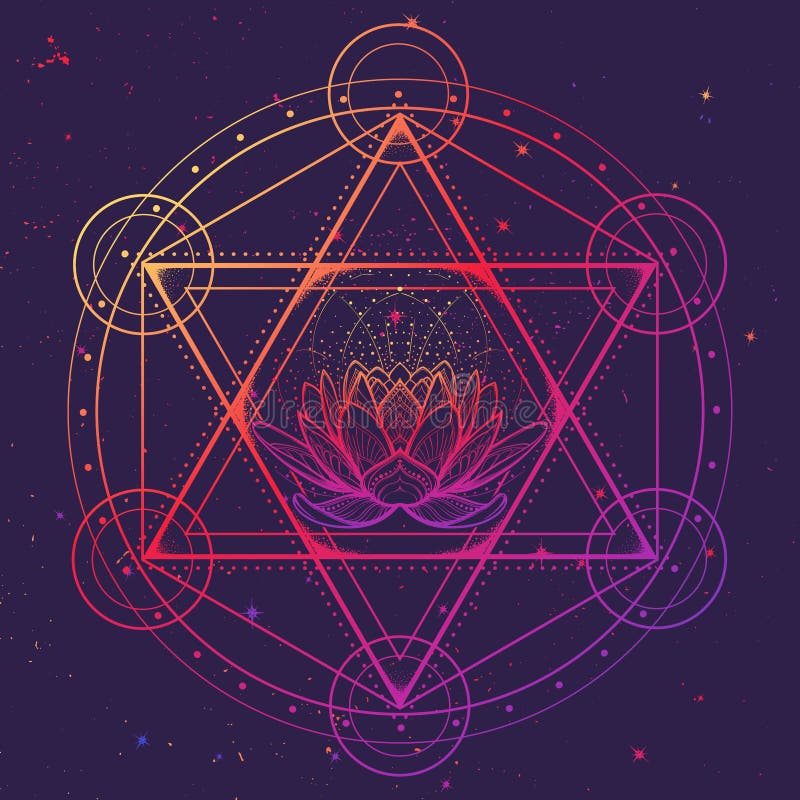 Hexagram met een lotusbloem met een cirkel wordt omringd die Multicultureel symbool die anahatachakra in yoga en een Ster vertege royalty-vrije illustratie Hexagram met een lotusbloem met een cirkel wordt omringd die Multicultureel symbool die anahatachakra in yoga en een Ster vertege royalty-vrije illustratie