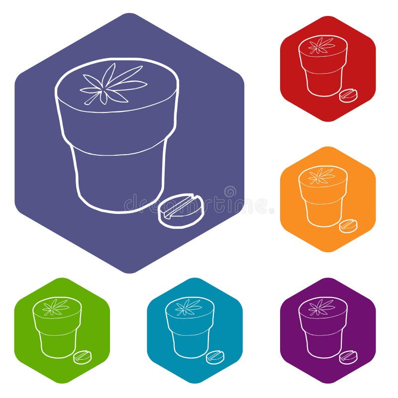Hexahedron médico del vector de los iconos de la botella y de la tableta de la marijuana ilustración del vector Hexahedron médico del vector de los iconos de la botella y de la tableta de la marijuana ilustración del vector