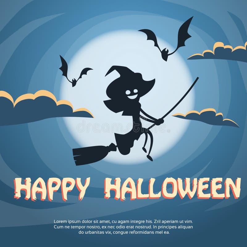 Hexen-Fliegen auf Besen-Halloween-Kostüm-Karikatur vektor abbildung Hexen-Fliegen auf Besen-Halloween-Kostüm-Karikatur vektor abbildung
