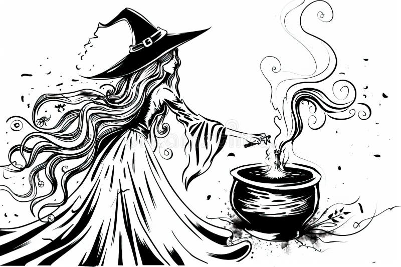 Hexenkessel mit wirbelnden Rauch schwarz weißen mystischen Illustrationen vektor abbildung