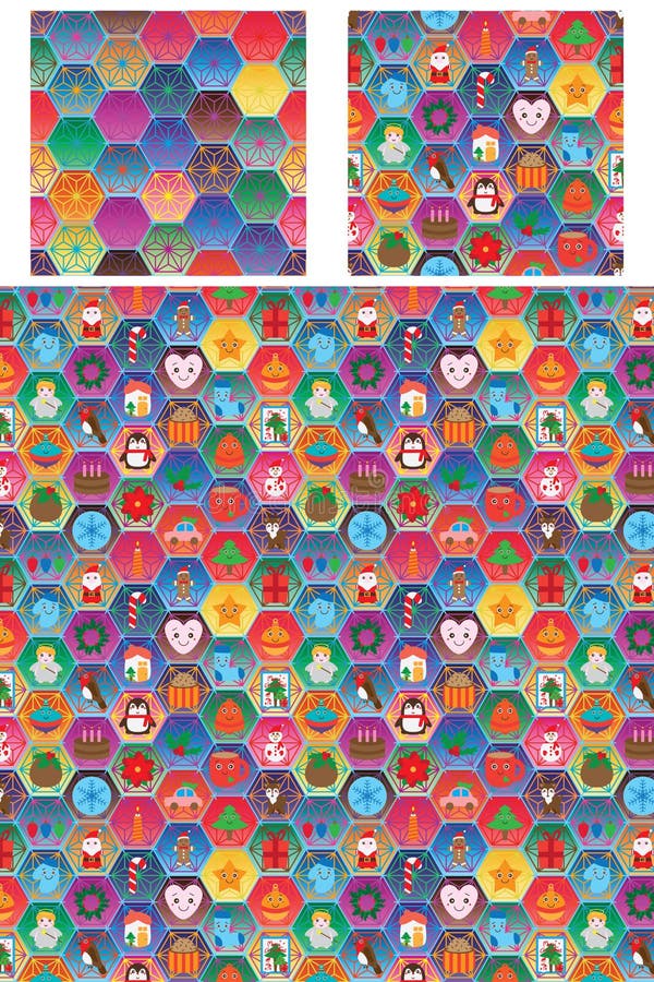 Hexogon colorful christmas day seamless pattern