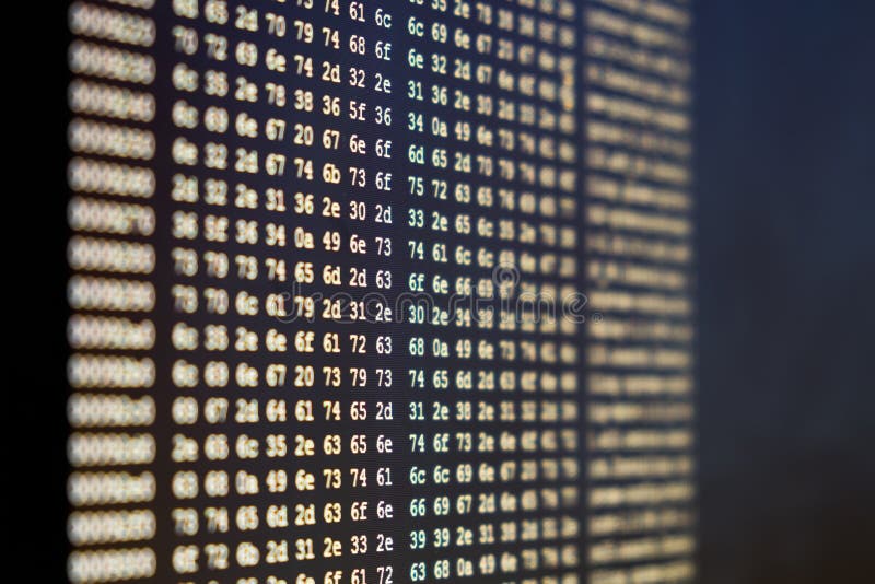 Hexuitdraaicode inzake lcd vertoning royalty-vrije stock foto's Hexuitdraaicode inzake lcd vertoning royalty-vrije stock foto's