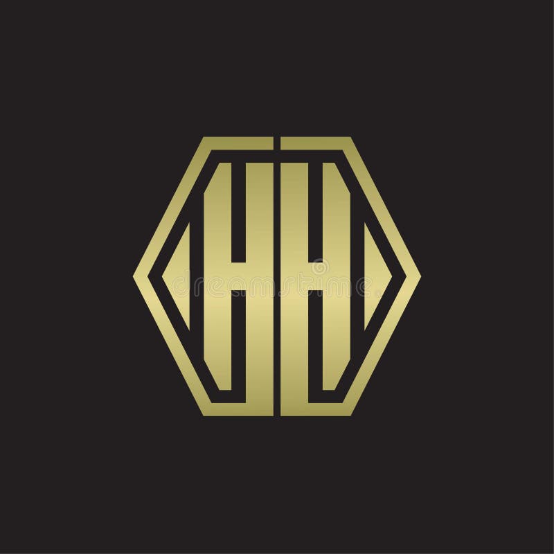 HH Logo Monogram with Hexagon Line Rounded Design Template with Gold ...