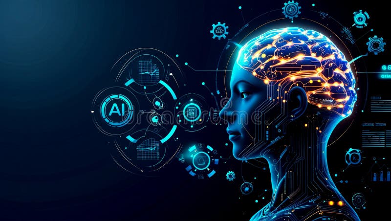 Hi tech artificial intelligence and futuristic technology banners with abstract digital elements stock illustration
