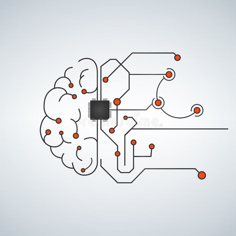 Hi tech brain made of electric lines, symbolizing the progress of computer technologies, Futurism. Vector illustration isolated on