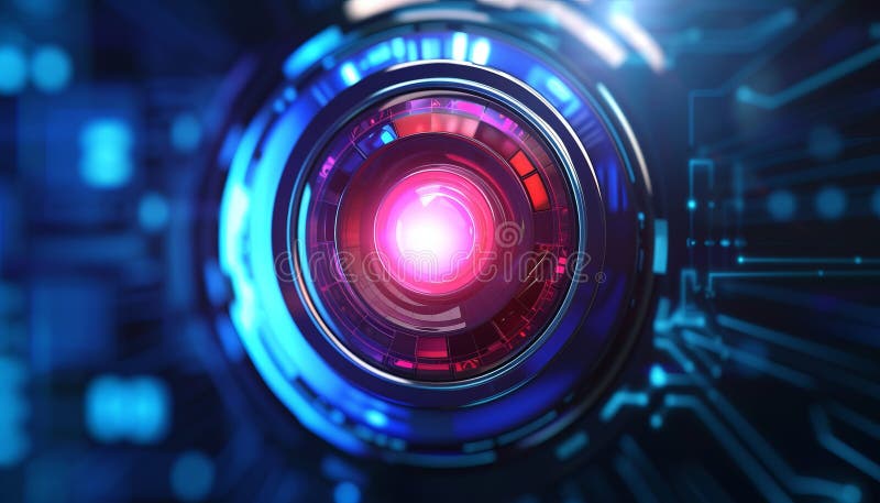 Hi-tech Button. Button Icon on Technology Background Stock Illustration