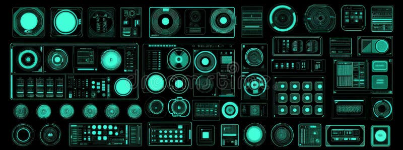 Hi-tech HUD, UI, and GUI elements. A modern collection of futuristic user interface and graphic design. It features royalty free stock photos