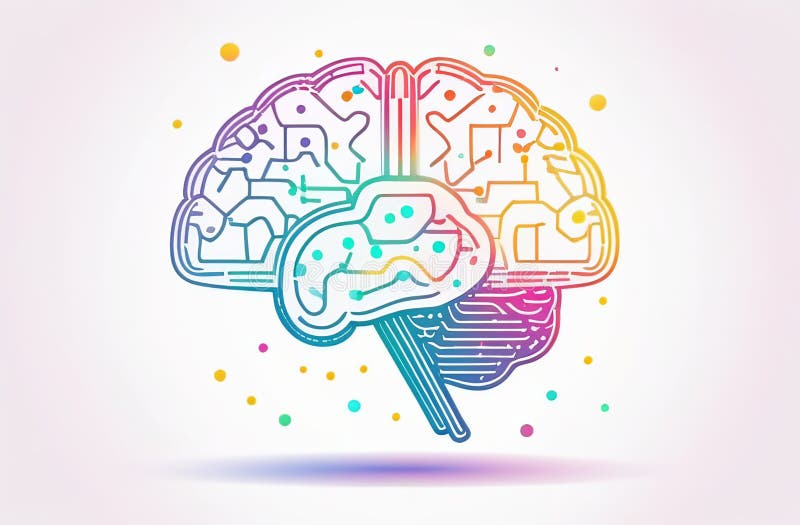 Hi tech illustration of futuristic robotics brains shaped as human brains stock image