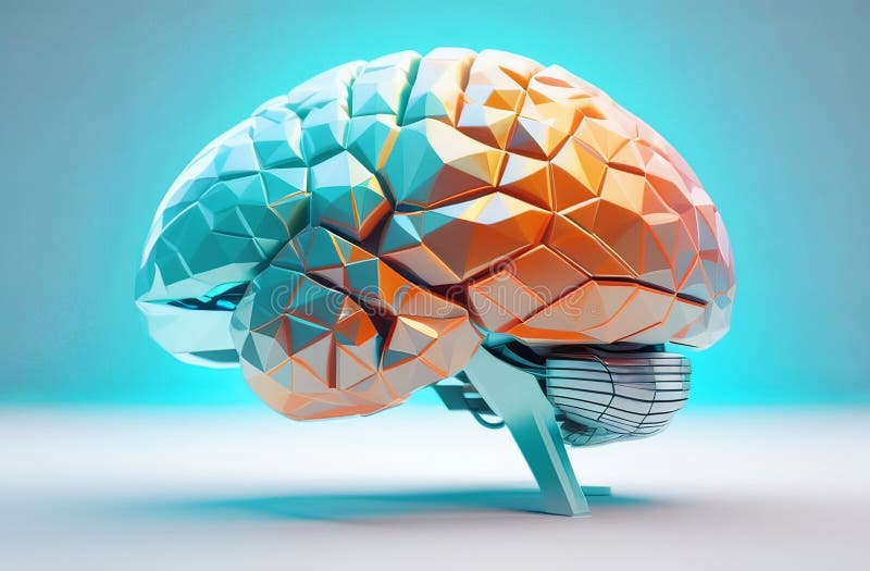 Hi tech illustration of futuristic robotics brains shaped as human brains stock photo