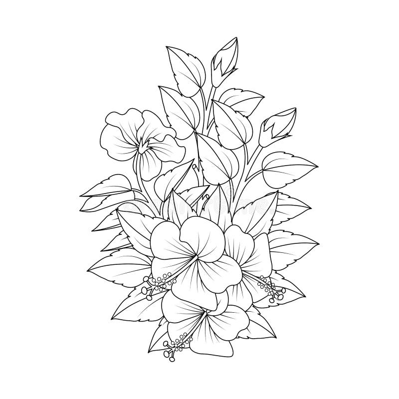 Hibiscus Flower Coloring Page Illustration with Line Art Stroke of ...