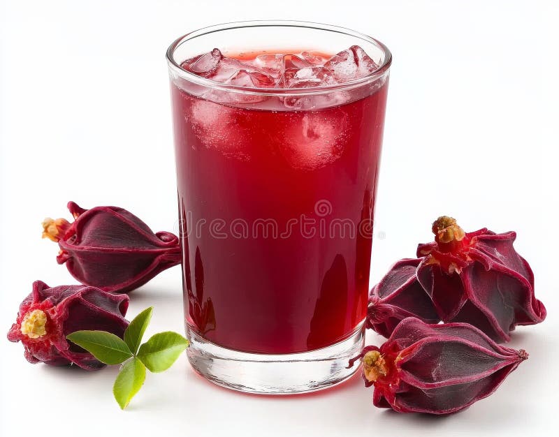 Hibiscus Iced Tea Drink Glass isolerat på vit BAKGRUNDSdrycksuppfriktion royaltyfri illustrationer