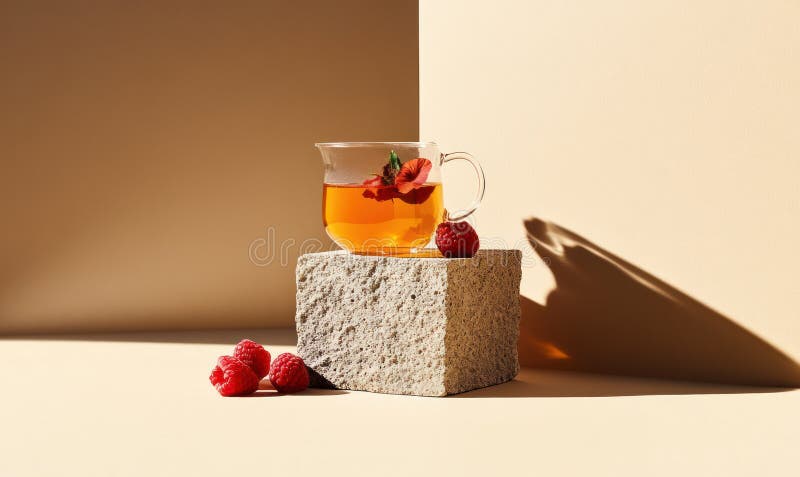 Hibiscus και raspberry βότανα τσάι ζεστό βιταμίνη ρόφημα μινιιστικό αντίγραφο παρουσίαση εικόνα παραγόμενη από την AI στοκ εικόνες με δικαίωμα ελεύθερης χρήσης