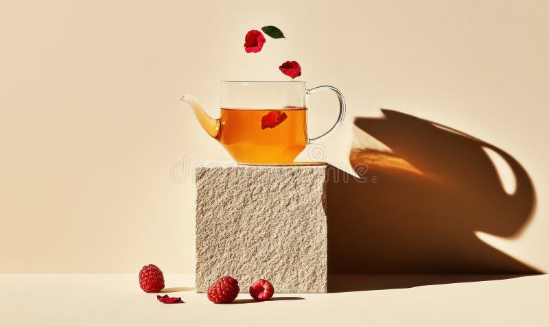 Hibiscus και raspberry βότανα τσάι ζεστό βιταμίνη ρόφημα μινιιστικό αντίγραφο παρουσίαση εικόνα παραγόμενη από την AI στοκ φωτογραφία με δικαίωμα ελεύθερης χρήσης