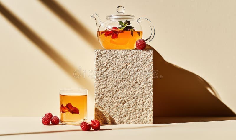 Hibiscus και raspberry βότανα τσάι ζεστό βιταμίνη ρόφημα μινιιστικό αντίγραφο παρουσίαση εικόνα παραγόμενη από την AI στοκ εικόνες