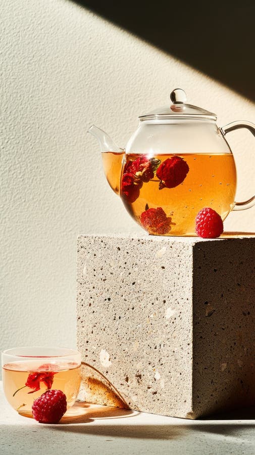 Hibiscus και raspberry βότανα τσάι ζεστό βιταμίνη ρόφημα μινιιστικό αντίγραφο παρουσίαση εικόνα παραγόμενη από την AI στοκ φωτογραφίες με δικαίωμα ελεύθερης χρήσης
