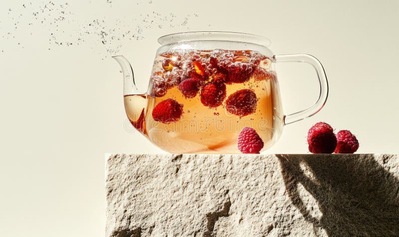 Hibiscus και raspberry βότανα τσάι ζεστό βιταμίνη ρόφημα μινιιστικό αντίγραφο παρουσίαση εικόνα παραγόμενη από την AI στοκ φωτογραφίες