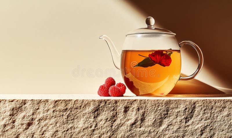 Hibiscus και raspberry βότανα τσάι ζεστό βιταμίνη ρόφημα μινιιστικό αντίγραφο παρουσίαση εικόνα παραγόμενη από την AI στοκ φωτογραφίες με δικαίωμα ελεύθερης χρήσης