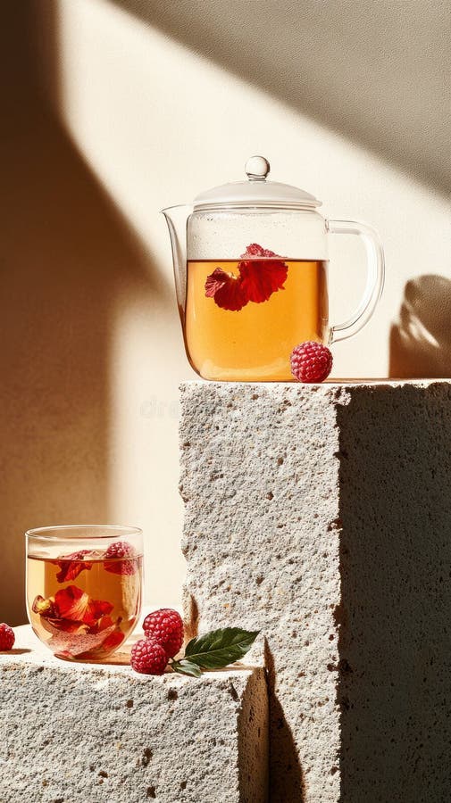 Hibiscus και raspberry βότανα τσάι ζεστό βιταμίνη ρόφημα μινιιστικό αντίγραφο παρουσίαση εικόνα παραγόμενη από την AI στοκ φωτογραφία με δικαίωμα ελεύθερης χρήσης