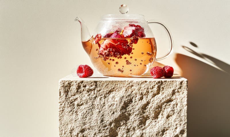 Hibiscus και raspberry βότανα τσάι ζεστό βιταμίνη ρόφημα μινιιστικό αντίγραφο παρουσίαση εικόνα παραγόμενη από την AI στοκ εικόνες με δικαίωμα ελεύθερης χρήσης