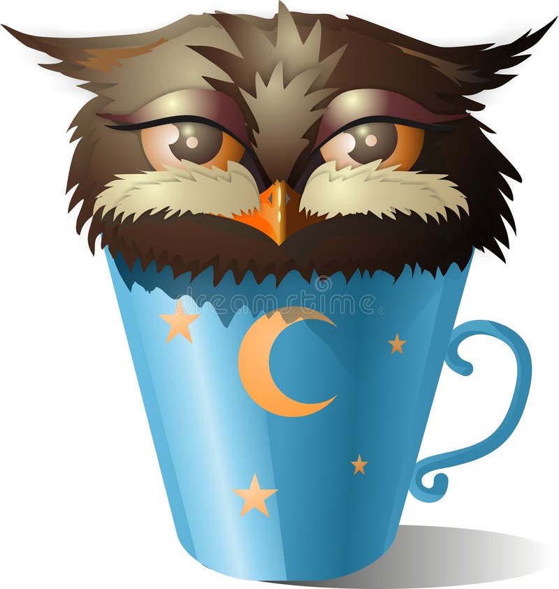 Little funny owl, sleeping in the teacup. Little funny owl, sleeping in the teacup.