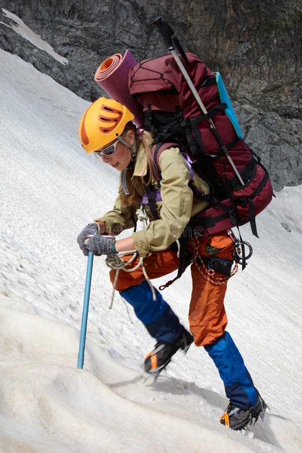 Hicker with backpack and ice-axe