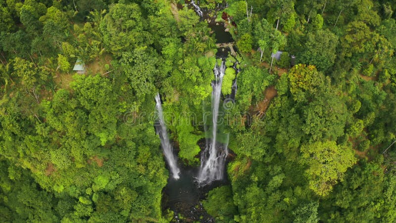 Sekumpul waterfall in Bali island, Indonesia. Aerial view 4K