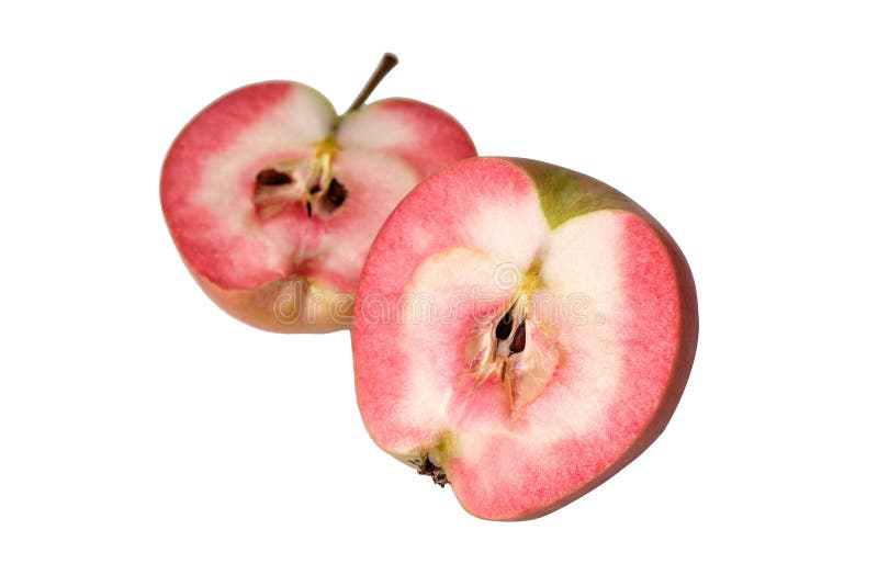 Hidden Rose Apples, Pink Apple Inside. Sliced Apple Isolated Stock
