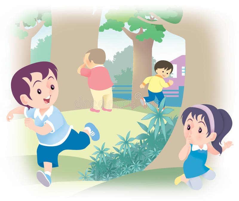 Children play in hide and seek game background Vector Image