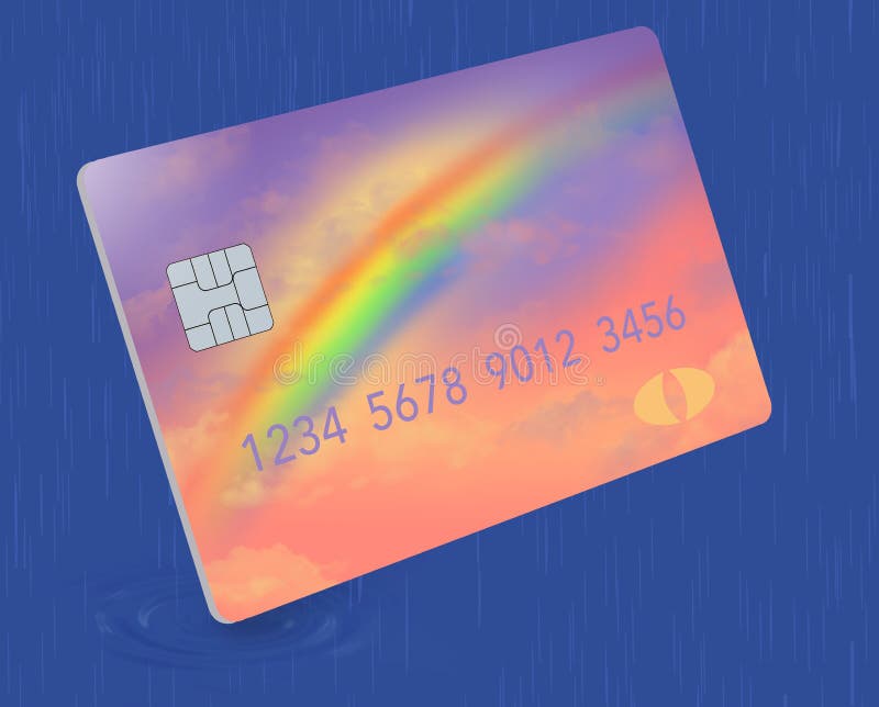 Here is a credit card that has a rainbow design and colors and is to be used on a rainy day. It is for financial emergencies. Here is a credit card that has a rainbow design and colors and is to be used on a rainy day. It is for financial emergencies