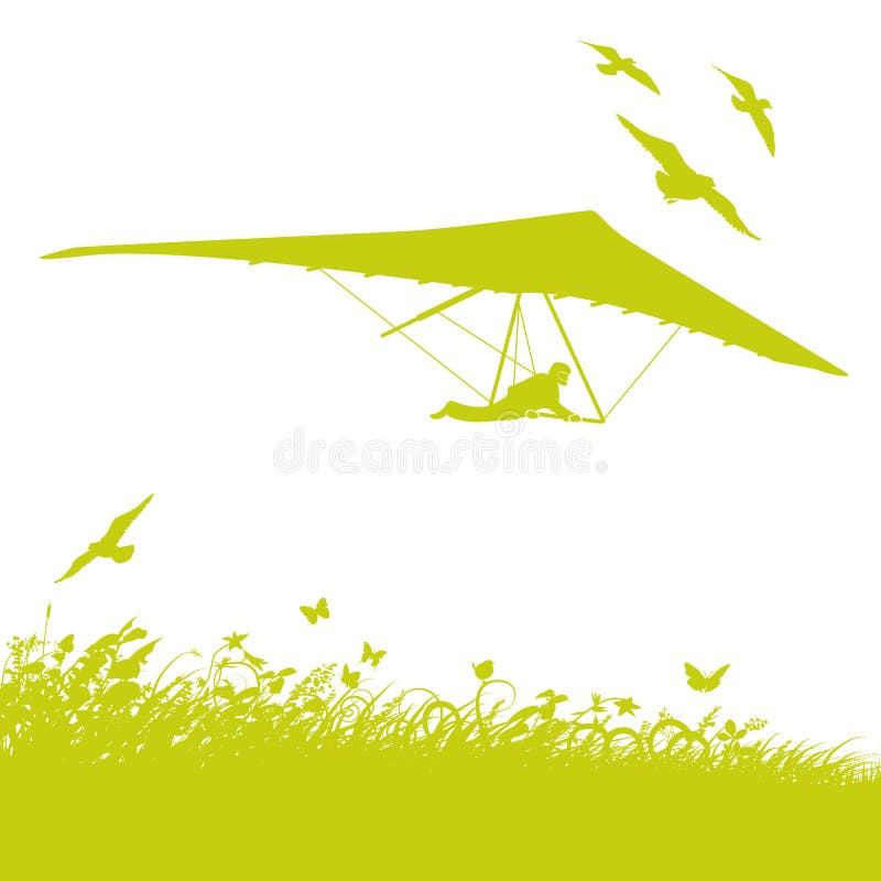 Hierba, pájaros y planeadores de caída stock de ilustración Hierba, pájaros y planeadores de caída stock de ilustración