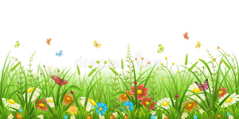 Hierba verde y flores