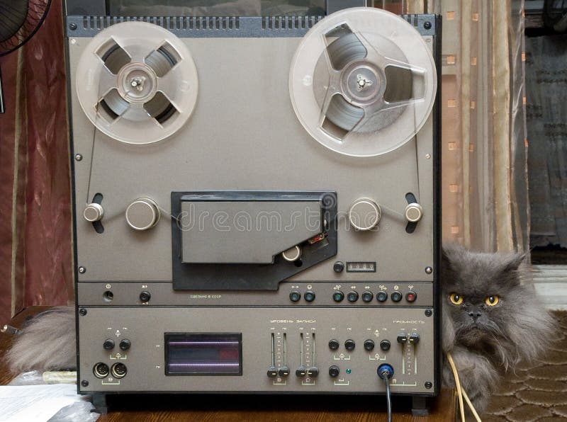 Hifi- stereo- bandspelare och katt royaltyfria foton Hifi- stereo- bandspelare och katt royaltyfria foton